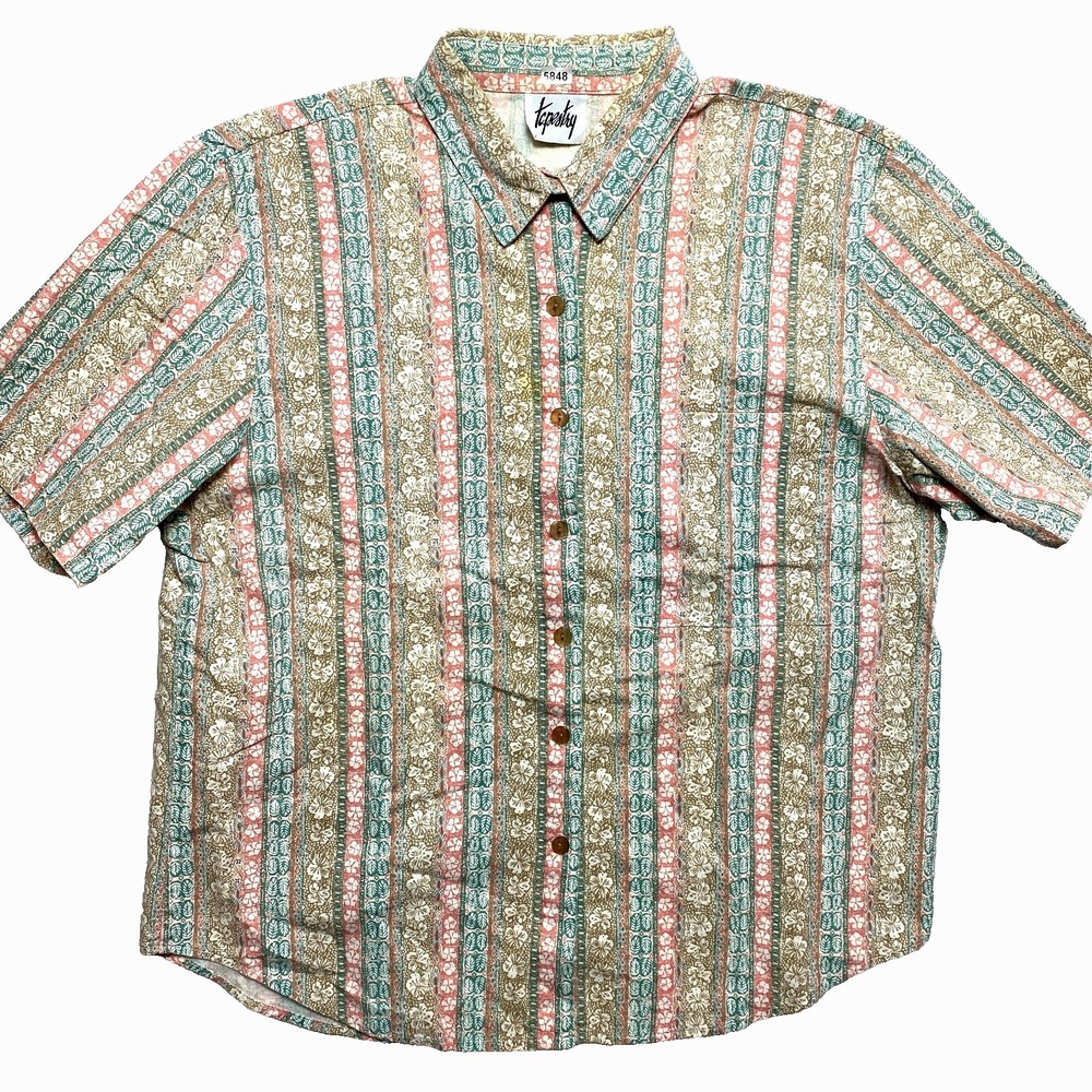 Tapestry Shirt Womens Size Large Multicolor Short Sleeve Button Up 80s